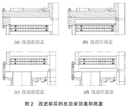 圖2 改進前后的反應釜頂蓋和底蓋